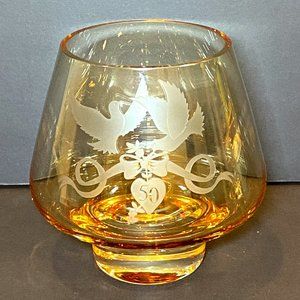 Vintage Amber Golden Anniversary Celebration Glass Bowl 50th Birds Etching